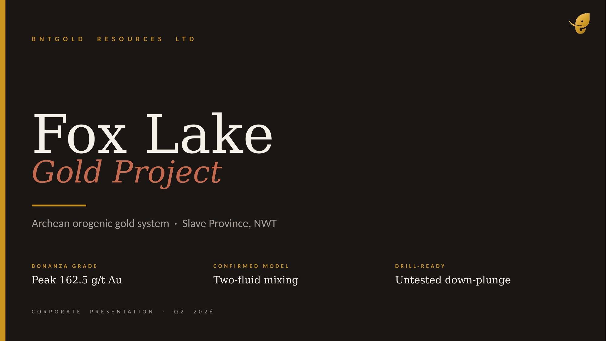 Fox Lake Gold Project — corporate presentation cover slide